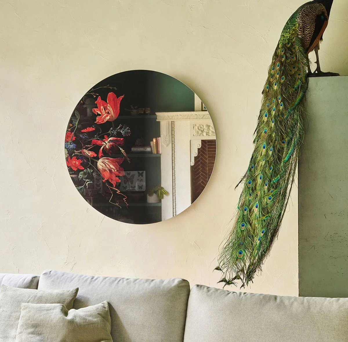 Luxury wall mirror multicolored Ø 100 cm - round mirror with flower design - luxury collection