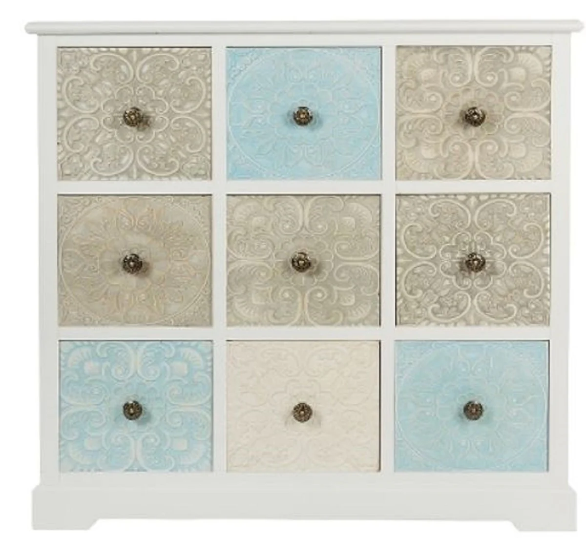 Country house style chest of drawers with 9 drawers white / multicolored 100 x 40 x H. 92 cm - country house style furniture
