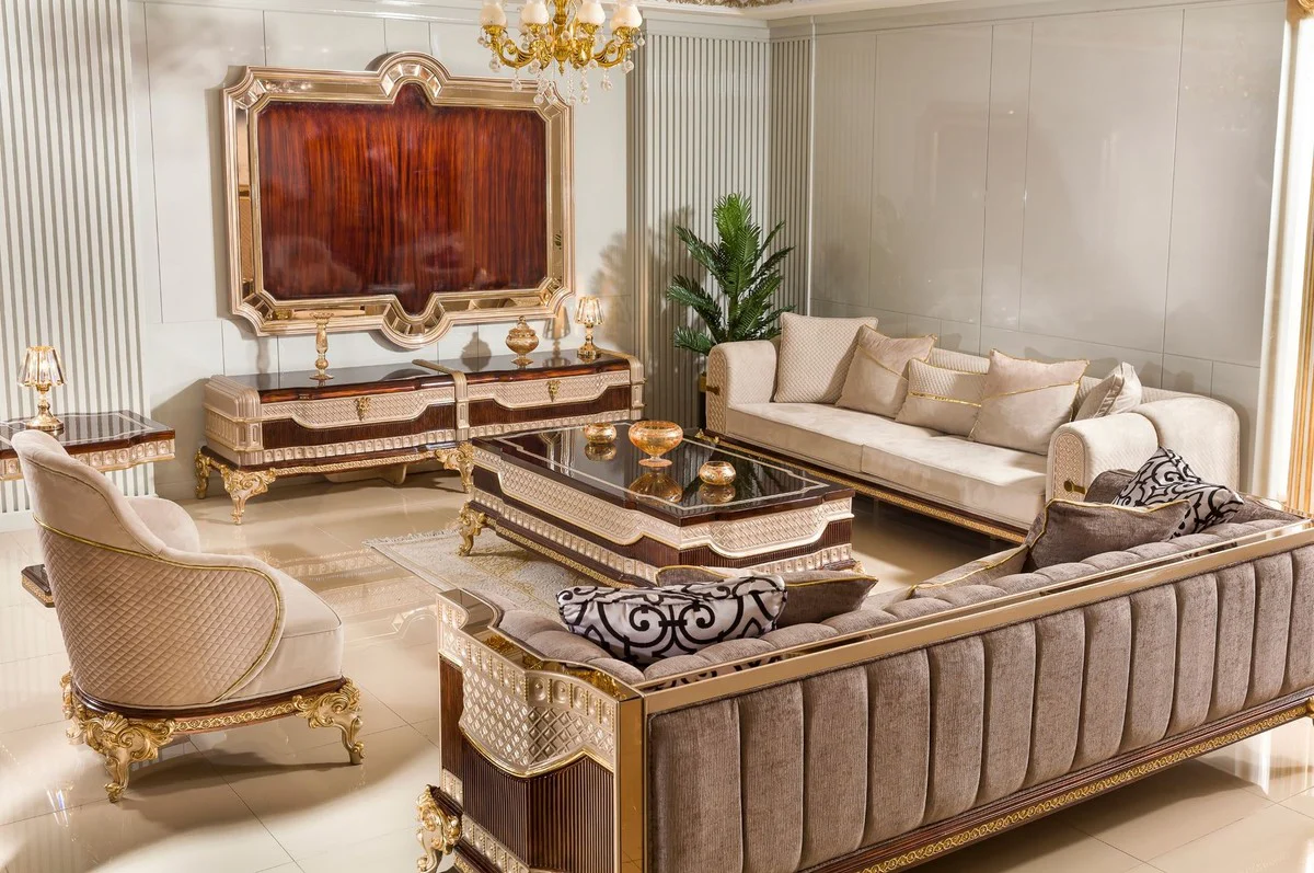 Luxury Baroque Coffee Table Dark Brown / Gray / Gold 156 cm - Baroque Furniture