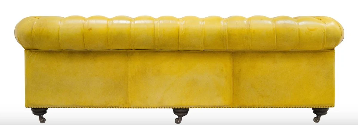 Luxury Chesterfield 2 seater sofa yellow 242 x 100 x H. 71 cm - Luxury leather furniture