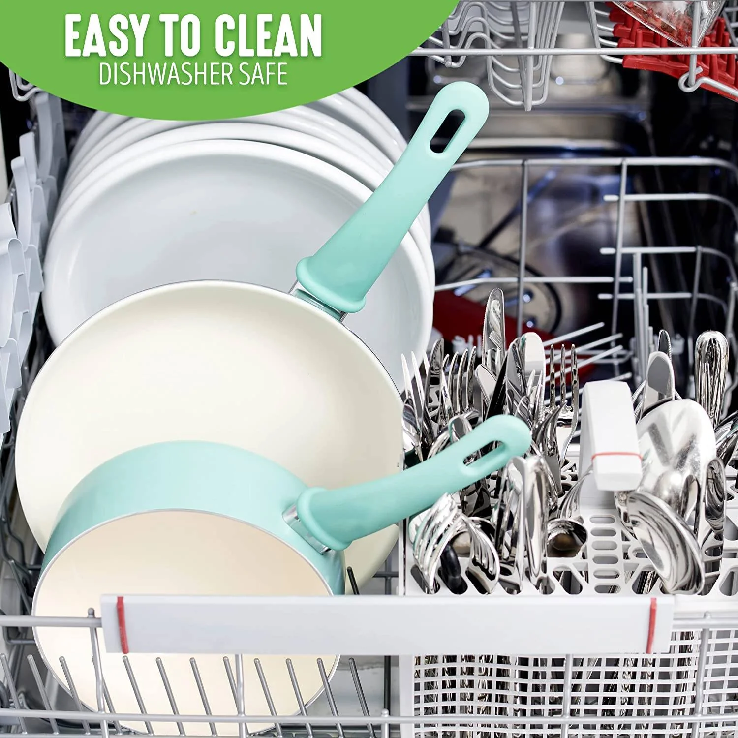 16-teiliges Kochgeschirr-Set mit Töpfen und Pfannen aus gesunder, antihaftbeschichteter Keramik mit weichem Griff, PFAS-frei, spülmaschinenfest, Türkis