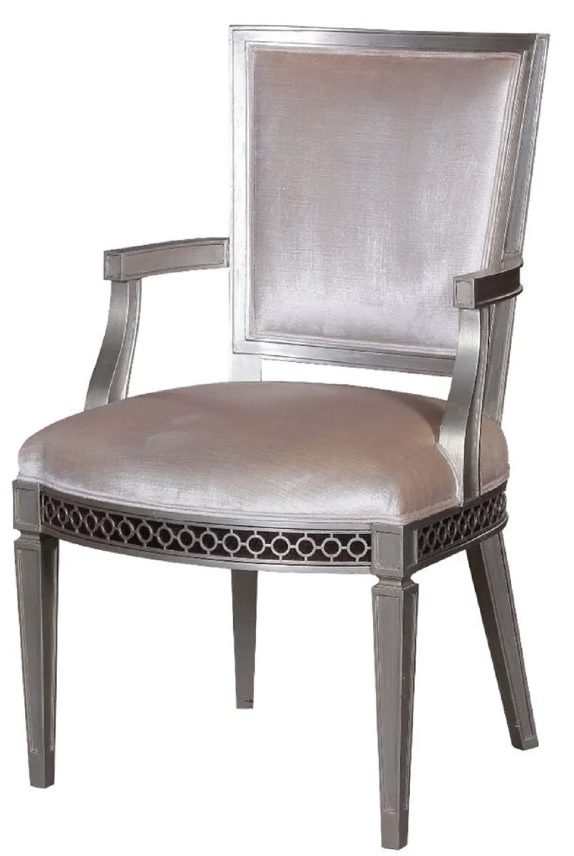 Luxury Art Deco dining chair with armrests pink / silver 60 x 66 x H. 102 cm - Luxury Hotel & Restaurant Furniture