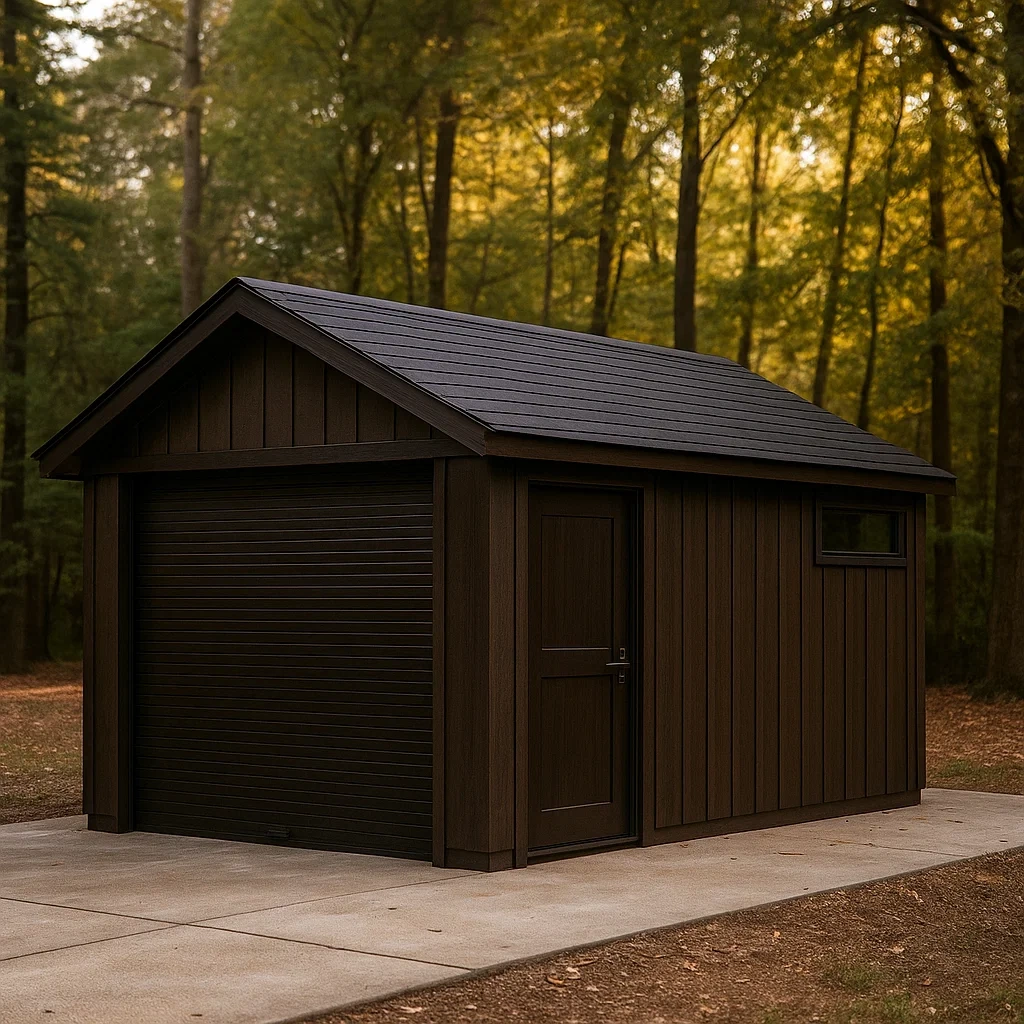 Rechteckige, braune Garage aus Kunstharz mit Satteldach, fest installiert, 550 x 300 x 250 cm, für den Außenbereich - o4TyLPWfc6fU