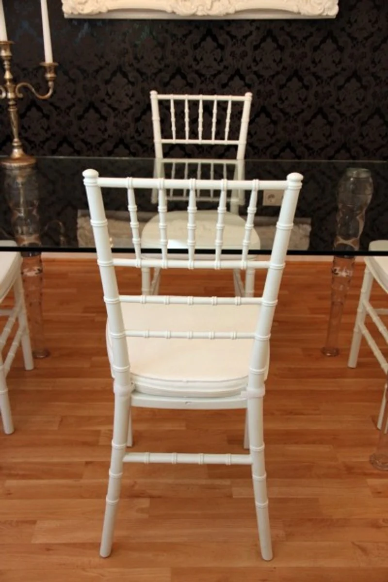 Designer Acrylic Dining Room Set White/White - Ghost Chair Table - Polycarbonate Furniture - 1 Table + 4 Chairs - Designer Furniture