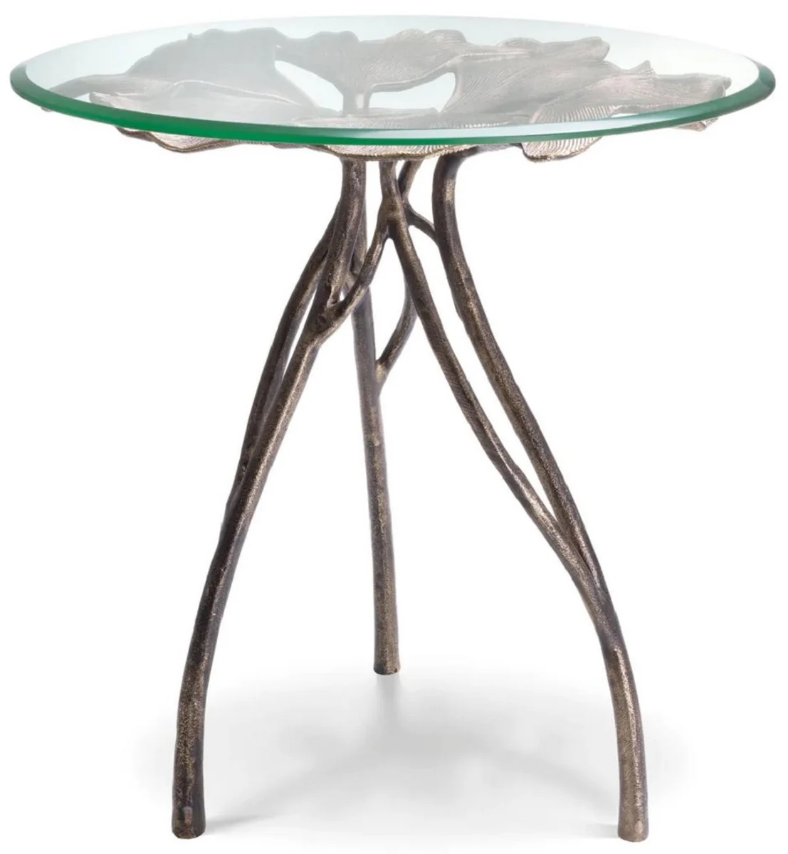 Luxury side table vintage brass Ø 58 x H. 56.5 cm - Round aluminum table with glass top - Luxury furniture - Living room furniture - Hotel furniture - Luxury furnishings