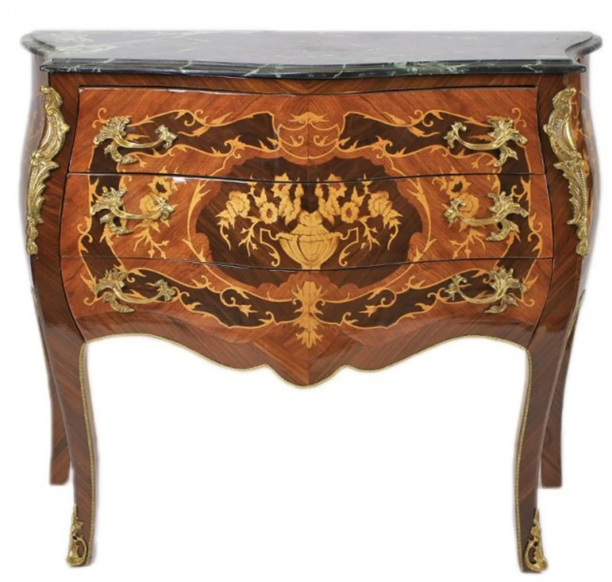 Baroque chest of drawers brown with green marble top 3 drawers - Empire chest of drawers