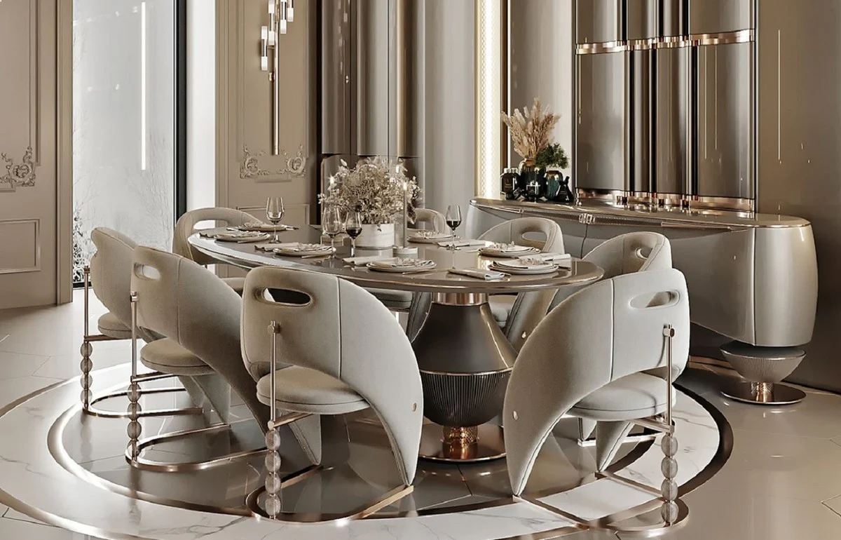 Luxury dining room set gray / dark gray / copper - 1 luxury dining table & 8 luxury dining room chairs - dining room furniture - luxury furniture - luxury furnishings