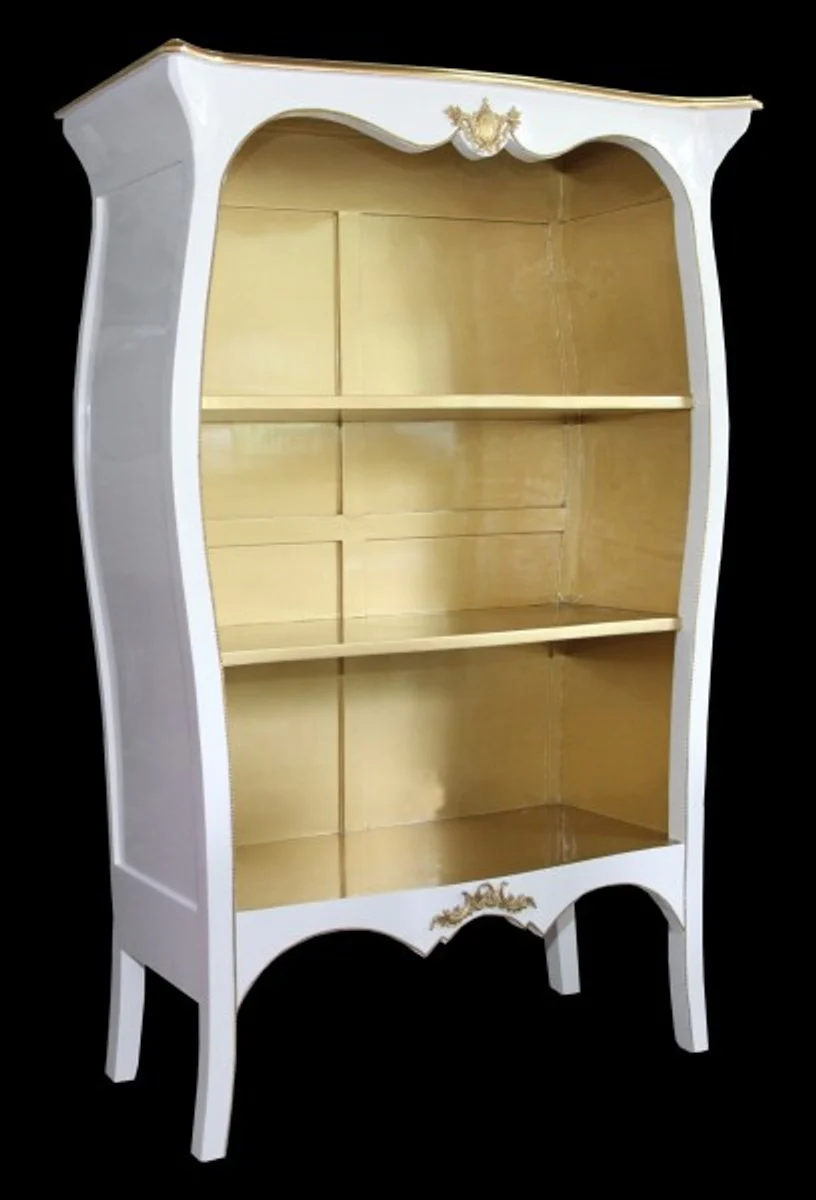 Baroque bookcase white high gloss / gold W 110 x H 169 cm bookcase shelf cabinet - Limited Edition