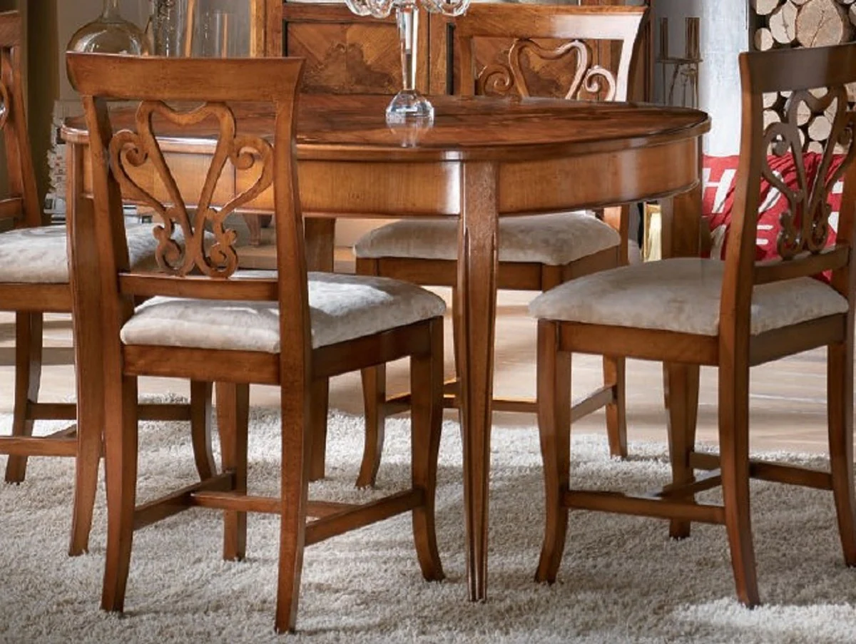 Luxury Biedermeier solid wood dining table brown inlaid - Oval extendable dining room table - Biedermeier dining room furniture - Luxury quality - Made in Italy