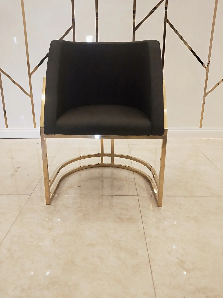 Luxury dining room chair black / gold 60 x 56 x H. 80 cm - Luxury dining room furniture - Luxury quality