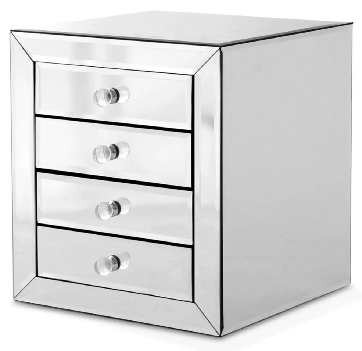 Luxus Nachtkommode mit 4 Schubladen - Verspiegelter Nachttisch - Luxus Möbel