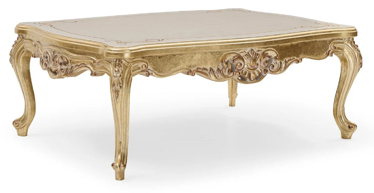 Luxury Baroque Coffee Table Gold / Cream / White - Handcrafted Solid Wood Living Room Table in Baroque Style - Luxury Living Room Furniture in Baroque Style - Baroque Furniture - Noble & Magnificent