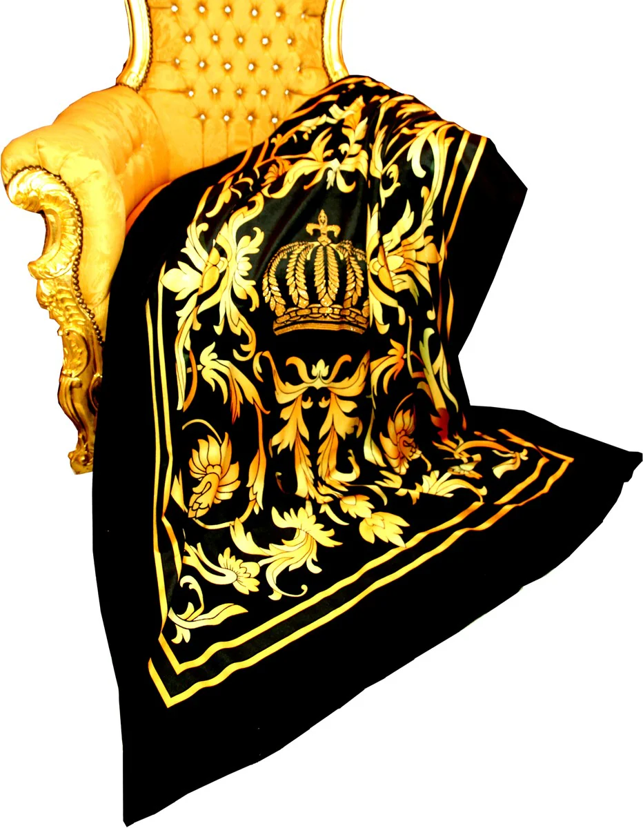 Luxury blanket Pompöös by Baroque Crown Gold / Black by Harald Glööckler with glitter stones