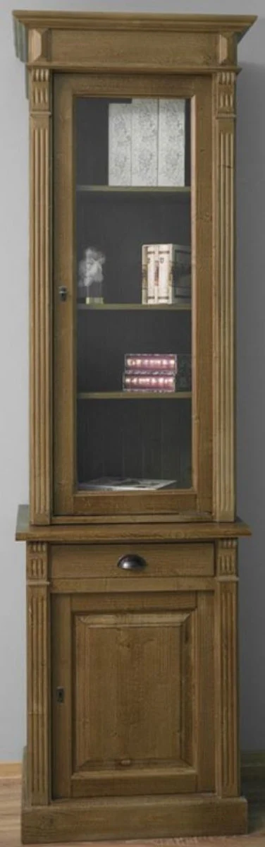 Country house style shelf cabinet brown 73 x 51 x H. 240 cm - solid wood cabinet with 2 doors and drawer - bookcase in country house style