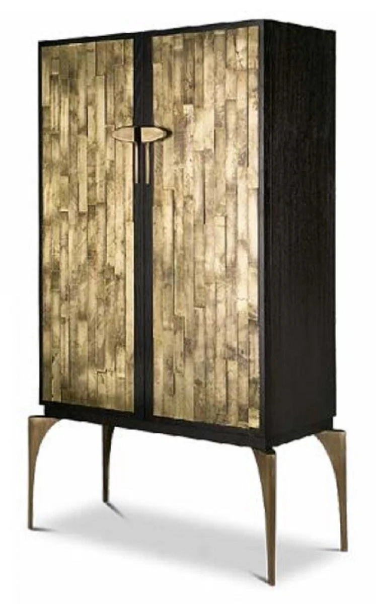 Designer bar cabinet dark brown / gold / brass 100 x 46 x H. 166 cm - solid wood cabinet with 2 doors - living room furniture - hotel furniture - luxury collection