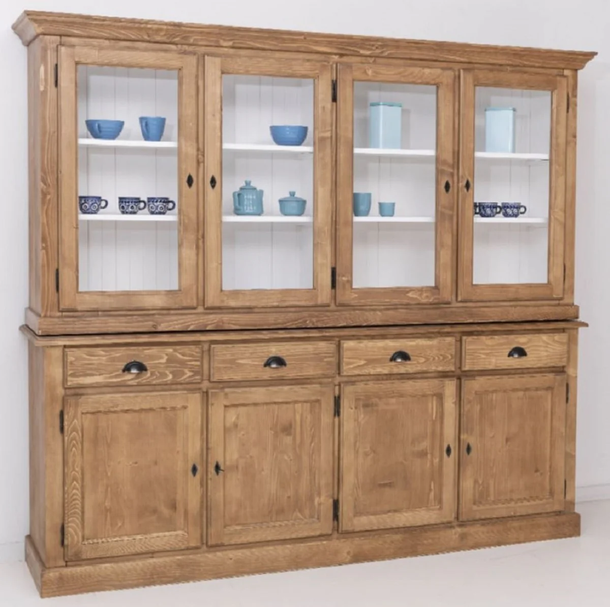 Country house style dining room cabinet natural colors / white 230 x 45 x H. 200 cm - solid wood kitchen cabinet - dining room furniture in country house style - country house style dining room furnishings
