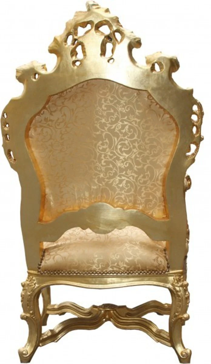 Barock Luxus Thron Sessel Gold Muster/Gold mit Bling Bling Glitzersteinen - Unikat - Barock Möbel Thron Königssessel - Limited Edition