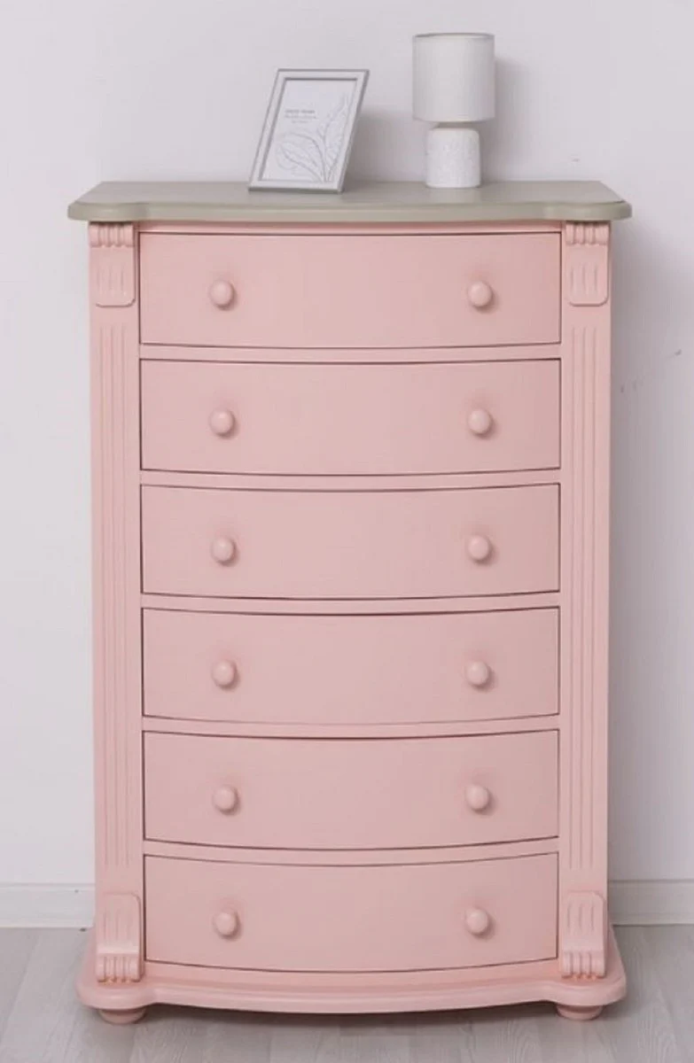 Country house style chest of drawers pink / gray 80 x 48 x H. 120 cm - Solid wood cabinet with 6 drawers - Country house style bedroom furniture - Country house style furniture - Country house style furnishings