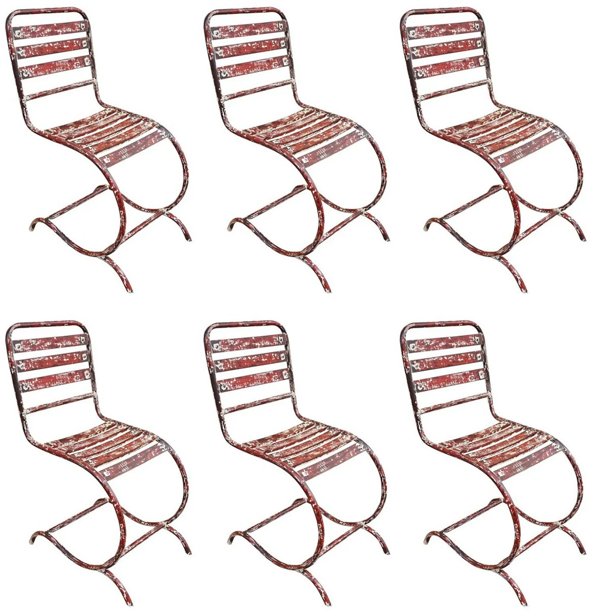 Art Nouveau Garden Chair Set Antique Red 40 x 45 x H. 92 cm - Handcrafted Wrought Iron Chairs - Nostalgic Garden Furniture