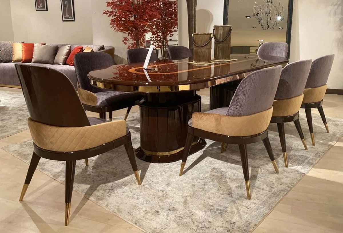 Luxury Dining Room Set Purple / Beige / Dark Brown / Gold - 1 Dining Table & 8 Dining Chairs - Luxury Dining Room Furniture - Luxury Quality