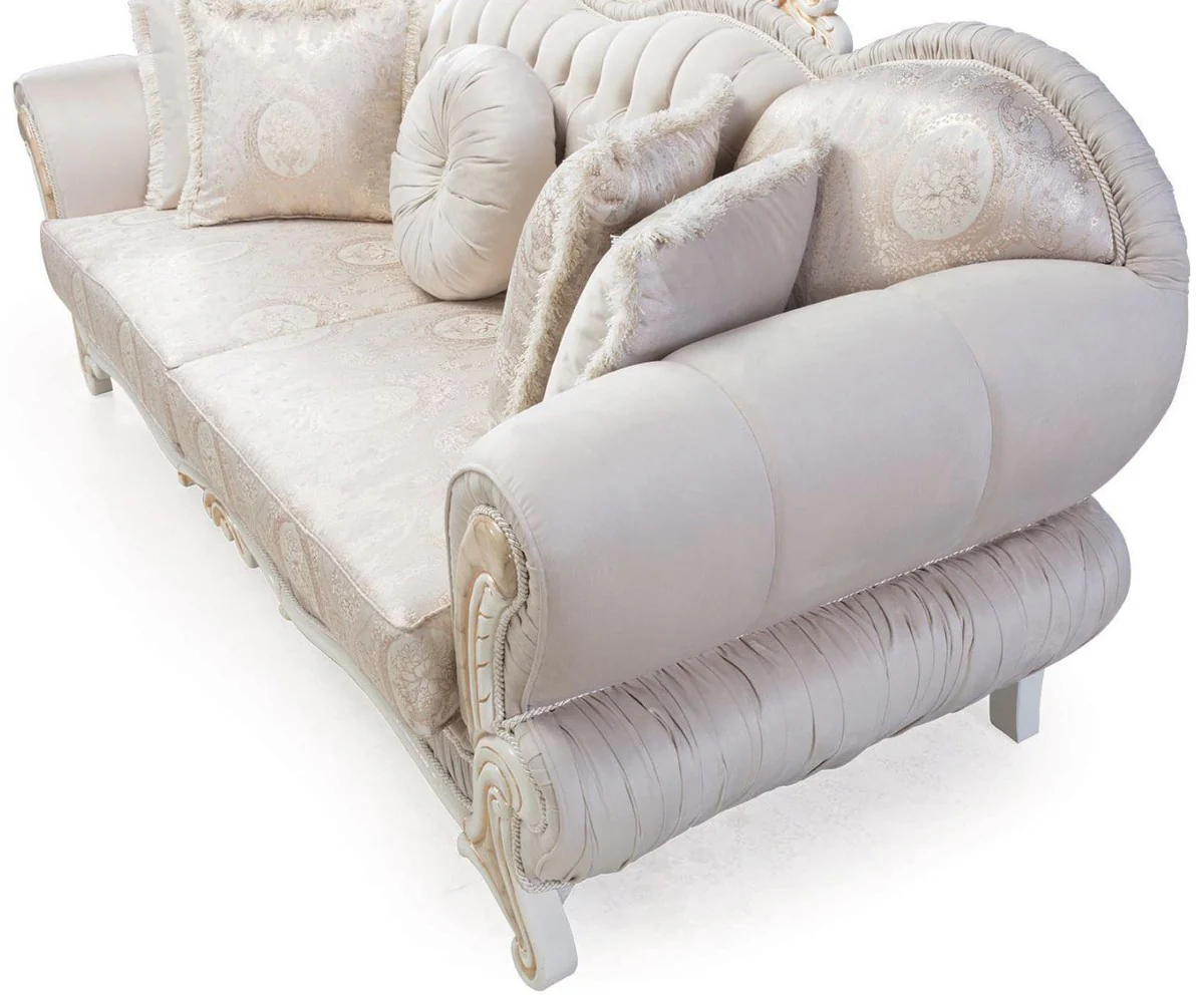 Luxury baroque sofa light pink / white / gold 237 x 90 x H. 99 cm - living room sofa with decorative pillows - baroque style furniture