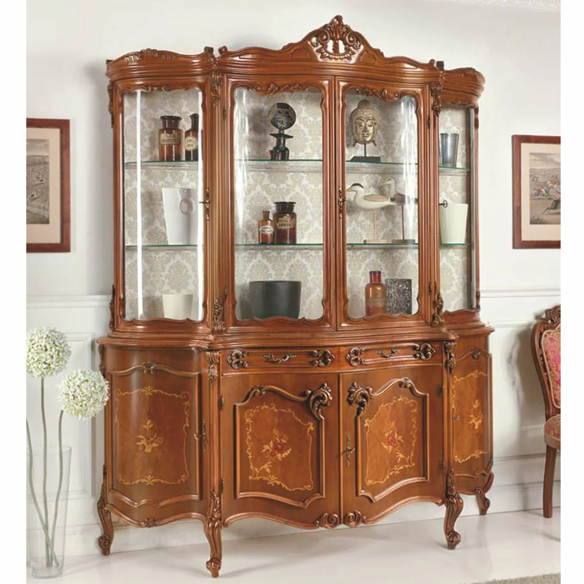 Luxus Barock Vitrine Braun H. 222 cm - Barock Möbel - Made in Italy