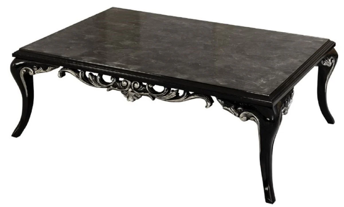Luxury baroque coffee table black / silver - magnificent living room table in baroque style - handmade solid wood table - baroque living room furniture