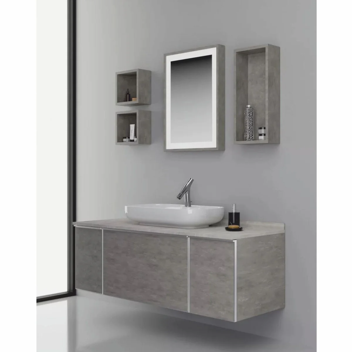 Luxury bathroom set gray / silver 142 cm - bathroom furniture