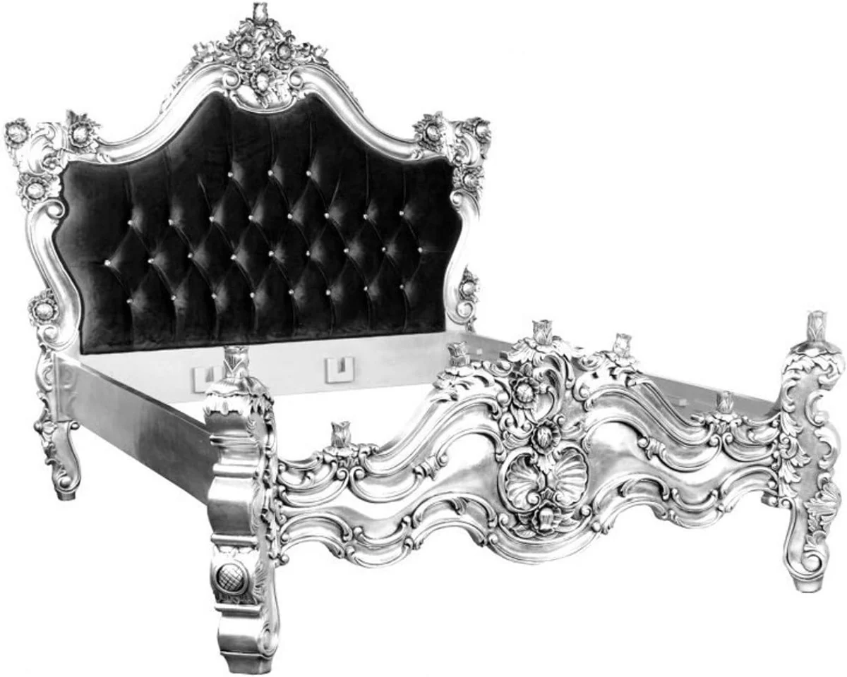 Baroque bed black / silver bling bling glitter stones 180 x 200 cm from the luxury collection by Casa Padrino