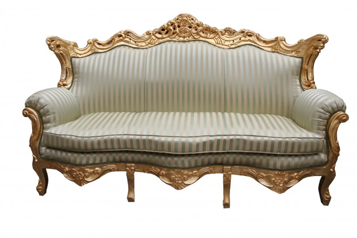 Barock Wohnzimmer Set Jadegrün/ Gold - 3er Sofa+2er Sofa + 1 Sessel