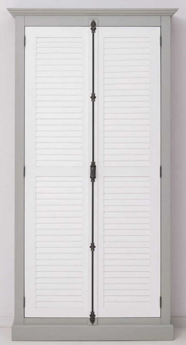 Country house style wardrobe gray / white 109 x 40 x H. 210 cm - Solid wood bedroom wardrobe with 2 doors - Country house style bedroom furniture - Solid wood furniture in country house style