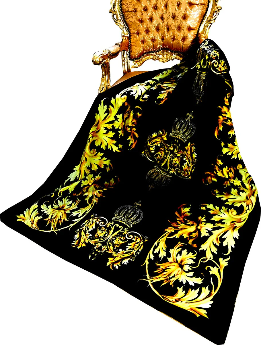 Luxury blanket Pompöös by Barock Krone black / gold by Harald Glööckler with glittering stones