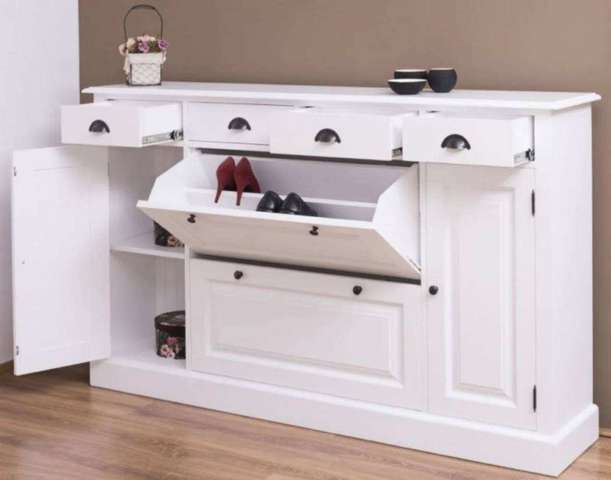 Country house style solid wood cabinet white 176 x 35 x H. 105 cm - sideboard - chest of drawers - shoe cabinet - hallway cabinet - country house style furniture