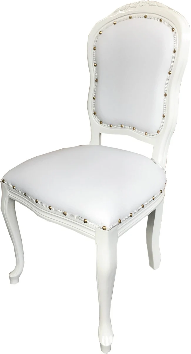Baroque Luxury Dining Room Chair White Faux Leather White - Handmade Furniture