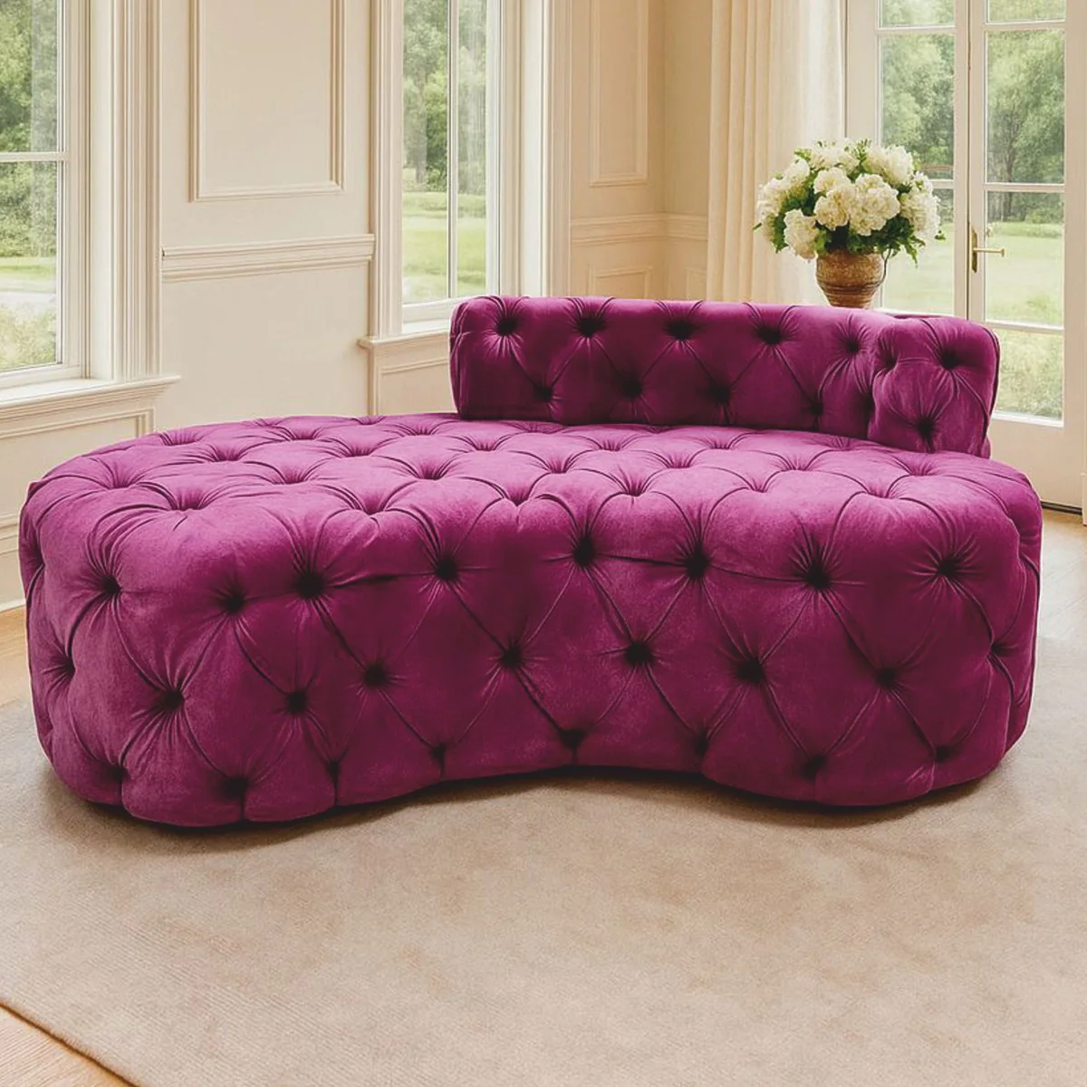 Luxury Chesterfield Velvet Chaise Longue Pink 170 cm - Chesterfield Furniture