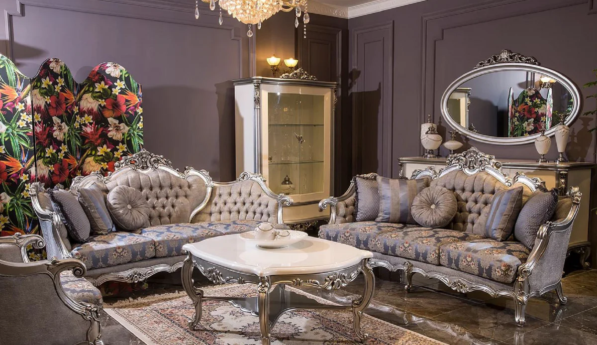 Luxury Baroque Mirror Silver - Oval Solid Wood Wall Mirror in Baroque Style - Baroque Furniture - Noble & Magnificent