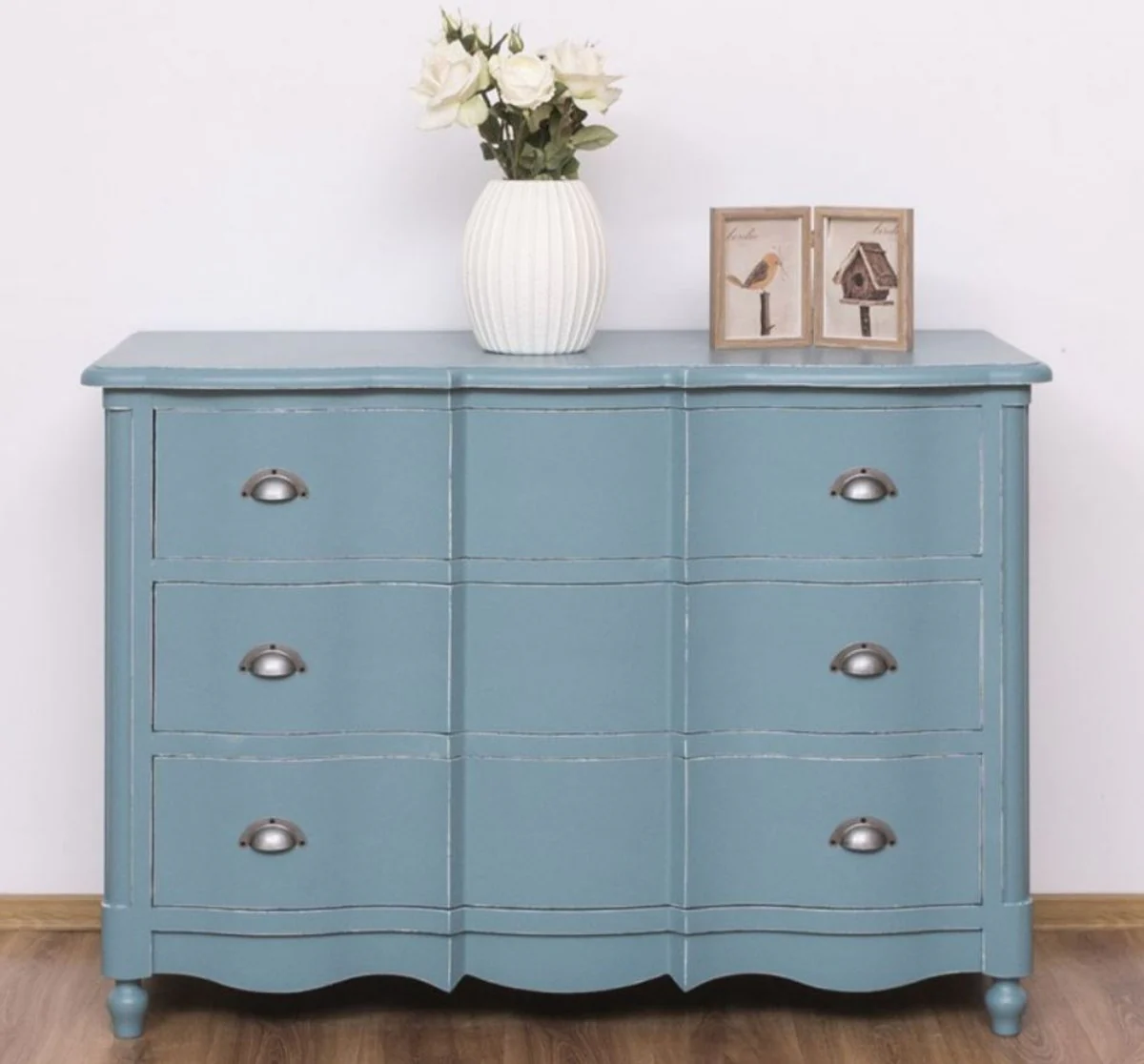 Country house style chest of drawers antique light blue 130 x 57 x H. 90 cm - solid wood cabinet with 3 drawers - country house style furniture