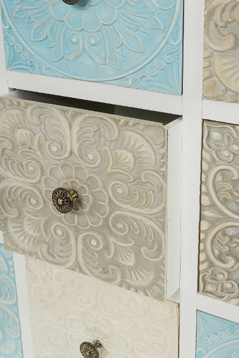 Country house style chest of drawers with 9 drawers white / multicolored 100 x 40 x H. 92 cm - country house style furniture