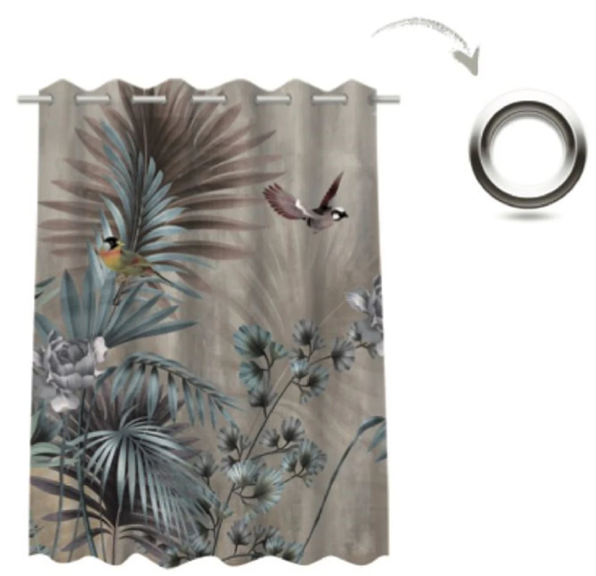 Luxury Curtain Set Plants & Birds Multicolored 250 x H. 290 cm - Printed Linen & Velvet Curtains - Eyelet Curtains - Sliding Curtains - Luxury Collection