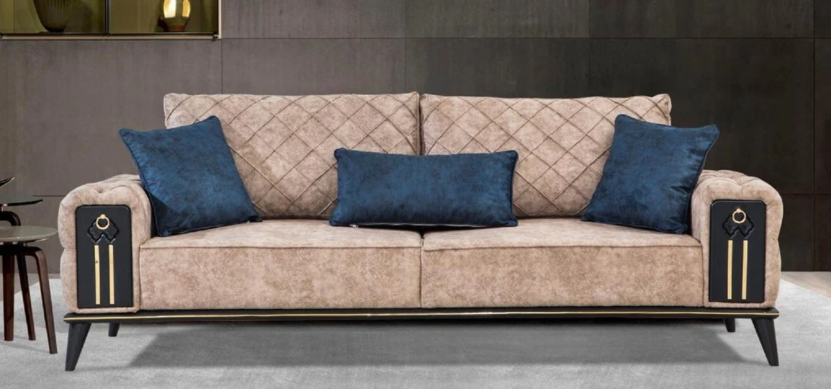Luxury Chesterfield sofa bed beige / black / gold 220 x 90 x H. 80 cm - Modern living room sofa - Chesterfield living room furniture