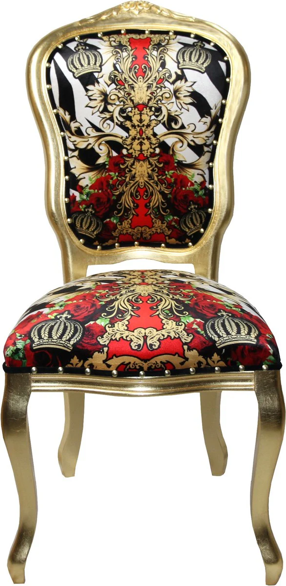 Pompöös by Luxury Baroque Dining Room Chair Black / White / Red / Gold Crown - Pompööser Baroque Chair designed by Harald Glööckler