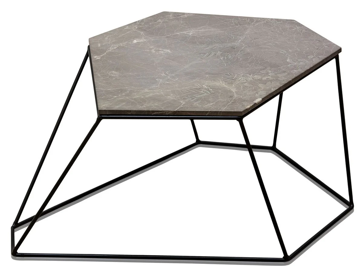 Designer coffee table gray with pattern / black 75 x 58 x H. 35 cm - luxury living room table with marble top