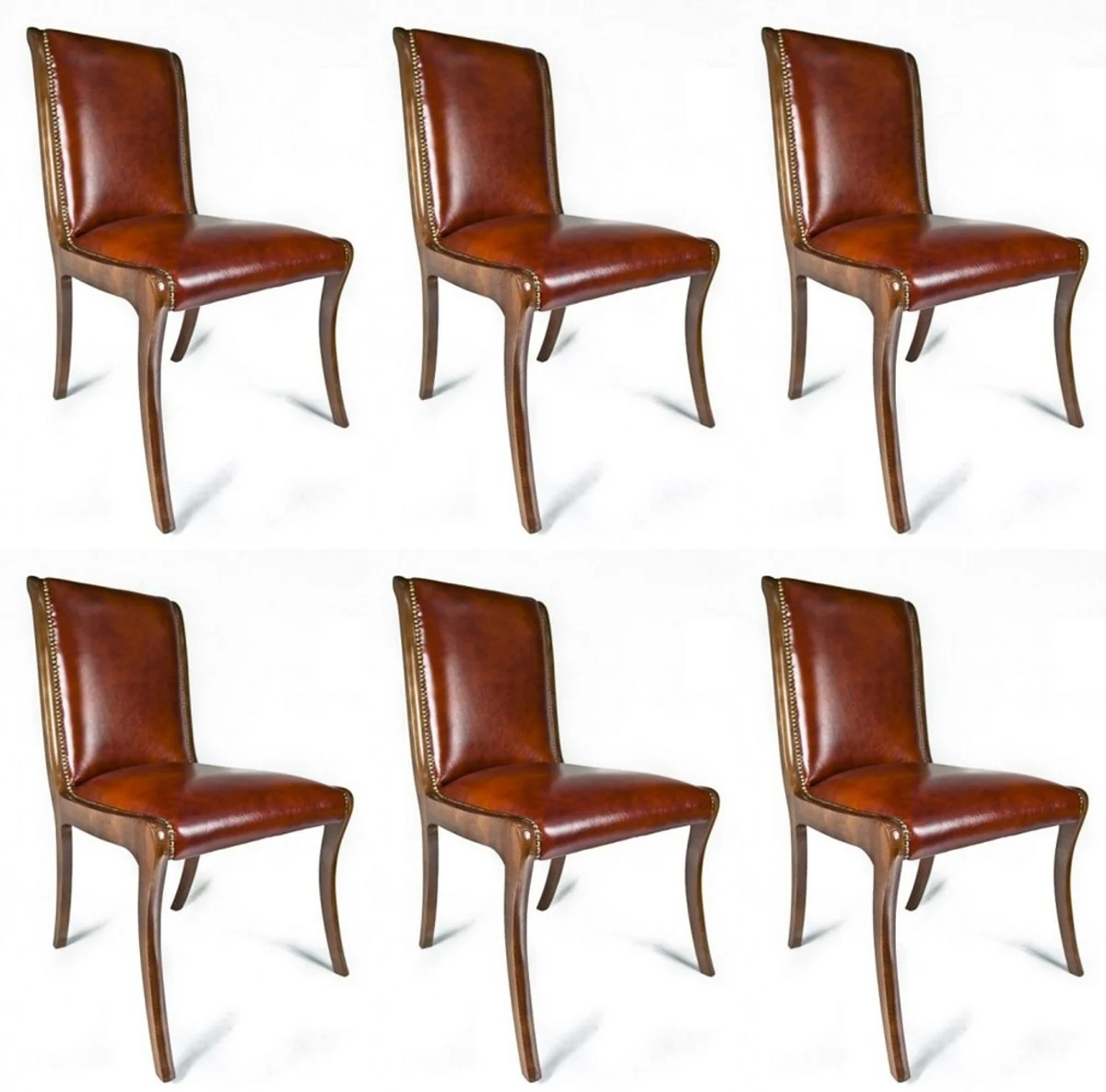 Luxury leather dining room chair set of 6 brown 50 x 47 x H. 95 cm - real leather kitchen chairs - real leather furniture - luxury furniture