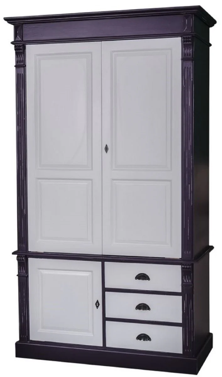 Country house style wardrobe antique black / gray 120 x 59 x H. 210 cm - solid wood bedroom cabinet with 3 doors and 3 drawers - country house style bedroom furniture
