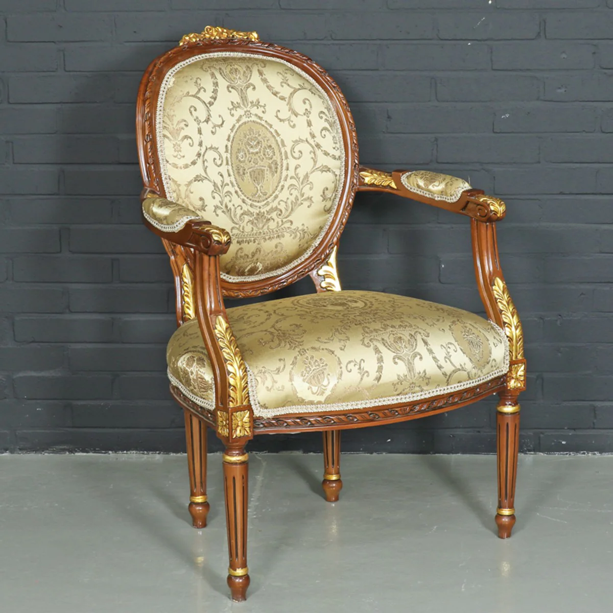 Baroque salon chair Louis XV with armrests 65 x 65 x H. 100 cm - antique style chair