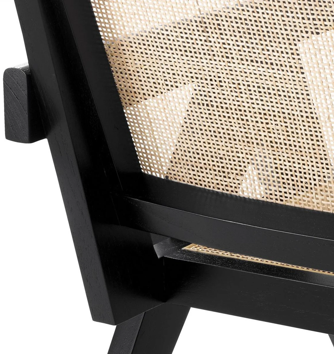 Designer chair black / natural colors 58 x 82 x H. 70 cm - solid wood chair with armrests and hand-woven rattan weave - luxury living room furniture
