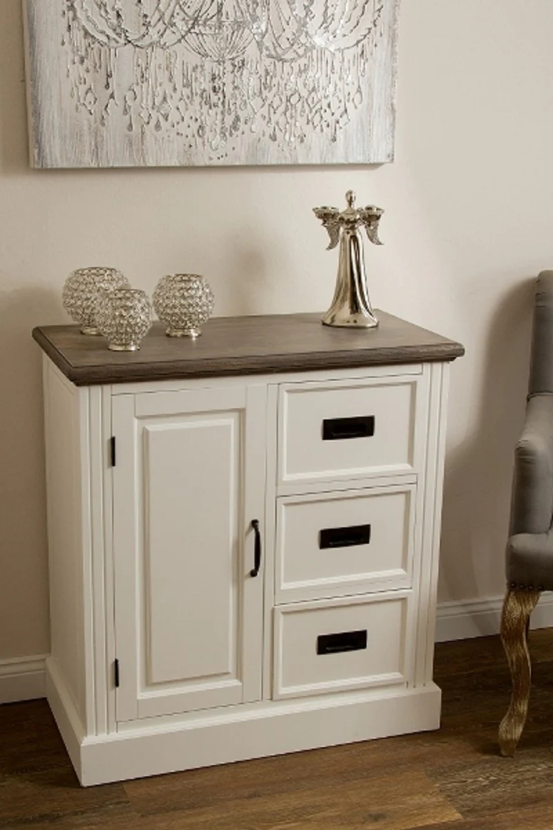 Country house style chest of drawers with door and 3 drawers white / gray 80 x 40 x H. 85 cm - country house style furniture