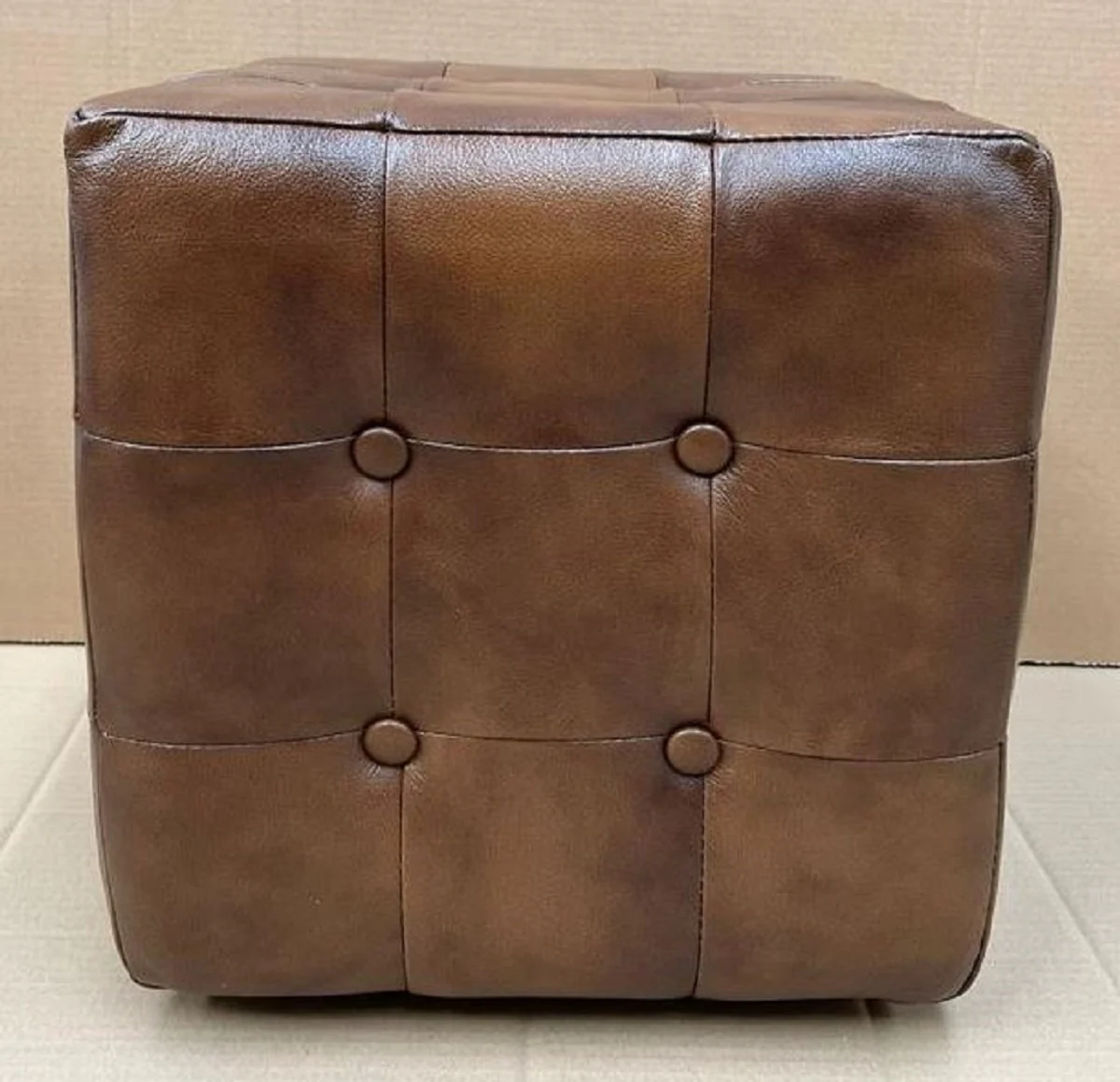 Luxury Chesterfield leather stool brown 40 x 40 x H. 40 cm - real leather footstool - real leather cube stool - Chesterfield living room - real leather furniture - luxury furniture