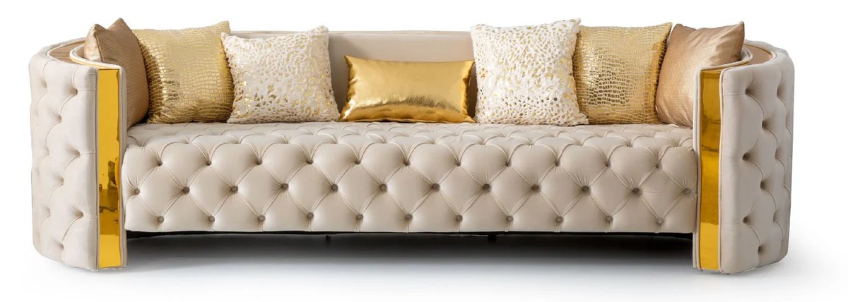Luxury Chesterfield 3-seater sofa cream / gold 260 x 100 x H. 75 cm - Chesterfield living room sofa - living room furniture - Chesterfield furniture - luxury furniture - luxury furnishings - furniture luxury