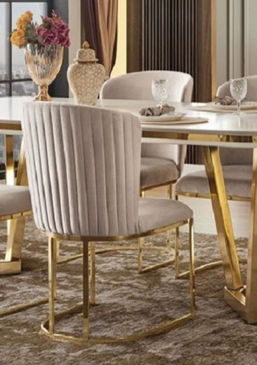 Luxury dining room chair set of 6 gray / gold 66 x 52 x H. 90 cm - Luxury dining room & restaurant furniture